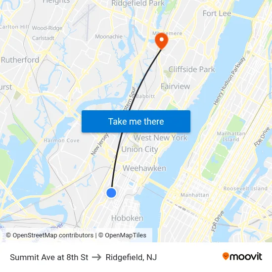 Summit Ave at 8th St to Ridgefield, NJ map