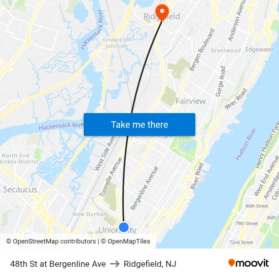 48th St at Bergenline Ave to Ridgefield, NJ map