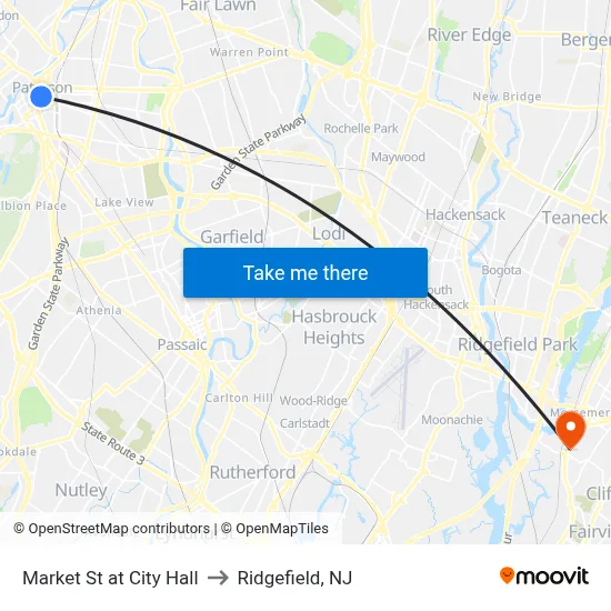 Market St at City Hall to Ridgefield, NJ map