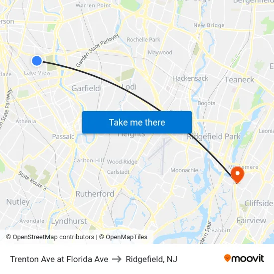 Trenton Ave at Florida Ave to Ridgefield, NJ map