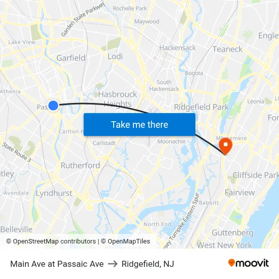 Main Ave at Passaic Ave to Ridgefield, NJ map