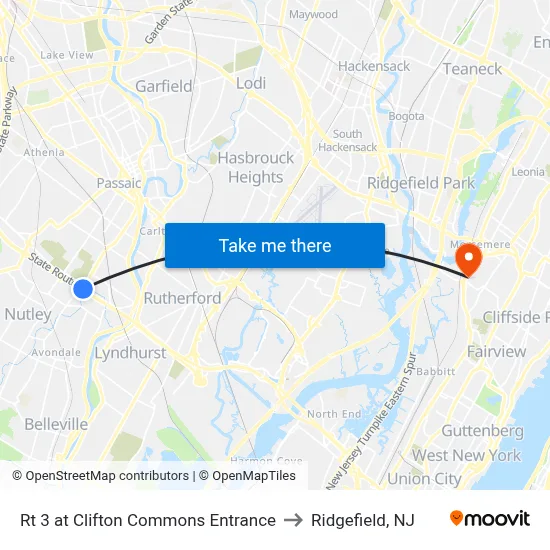 Rt 3 at Clifton Commons Entrance to Ridgefield, NJ map