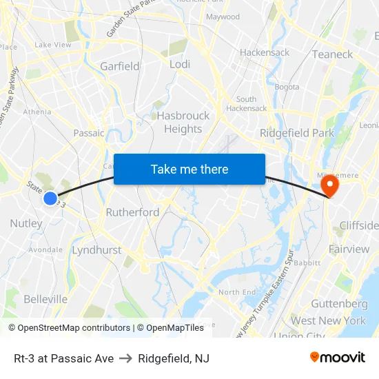 Rt-3 at Passaic Ave to Ridgefield, NJ map