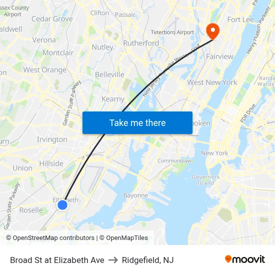Broad St at Elizabeth Ave to Ridgefield, NJ map