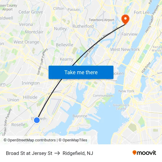 Broad St at Jersey St to Ridgefield, NJ map