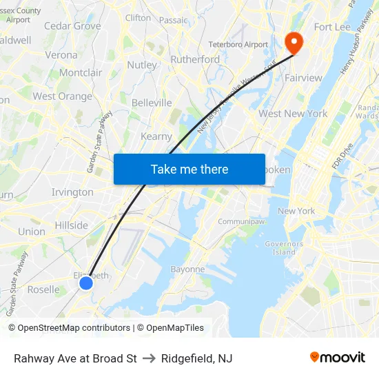 Rahway Ave at Broad St to Ridgefield, NJ map