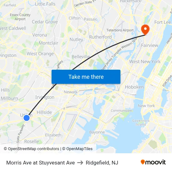 Morris Ave at Stuyvesant Ave to Ridgefield, NJ map