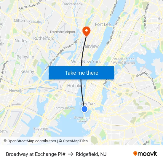 Broadway at Exchange Pl# to Ridgefield, NJ map