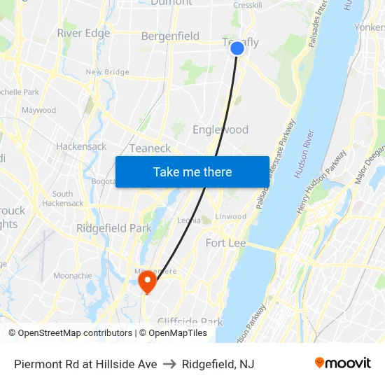 Piermont Rd at Hillside Ave to Ridgefield, NJ map