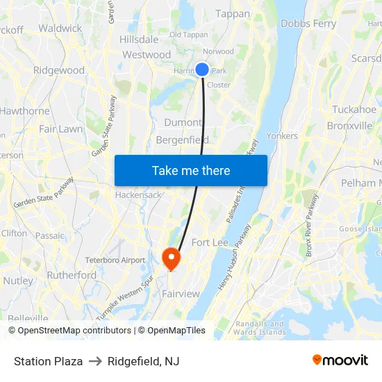Station Plaza to Ridgefield, NJ map