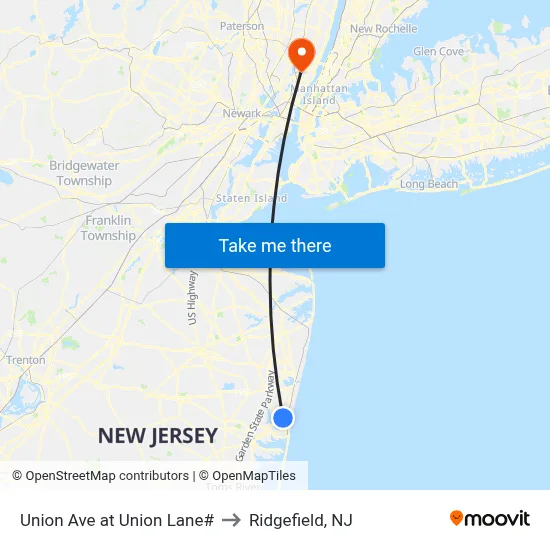 Union Ave at Union Lane# to Ridgefield, NJ map