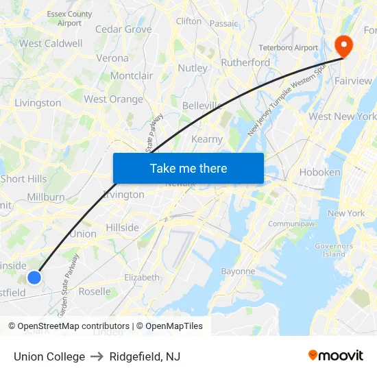 Union College to Ridgefield, NJ map