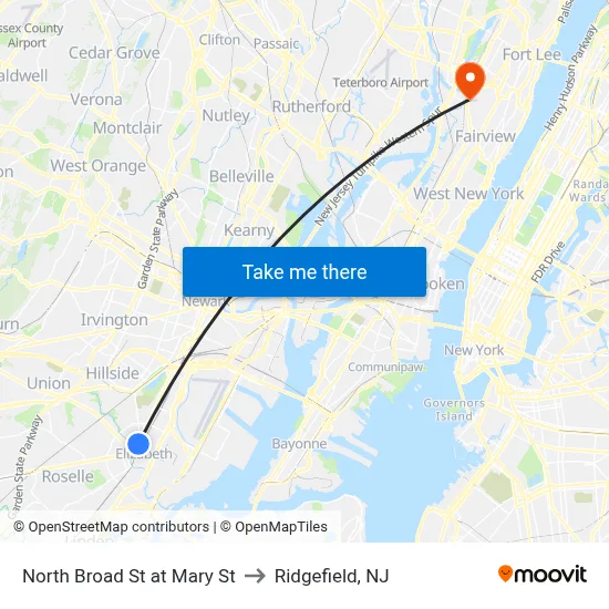 North Broad St at Mary St to Ridgefield, NJ map
