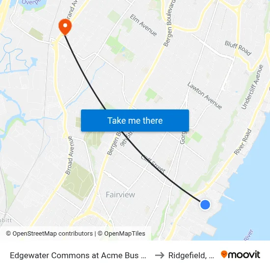 Edgewater Commons at Acme Bus Stop to Ridgefield, NJ map