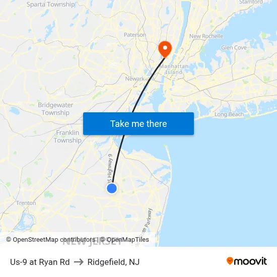 Us-9 at Ryan Rd to Ridgefield, NJ map