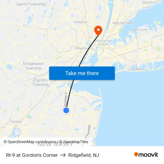 Rt-9 at Gordon's Corner to Ridgefield, NJ map