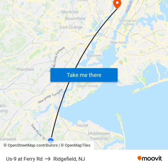 Us-9 at Ferry Rd to Ridgefield, NJ map