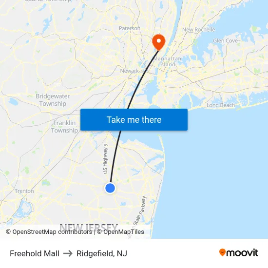 Freehold Mall to Ridgefield, NJ map