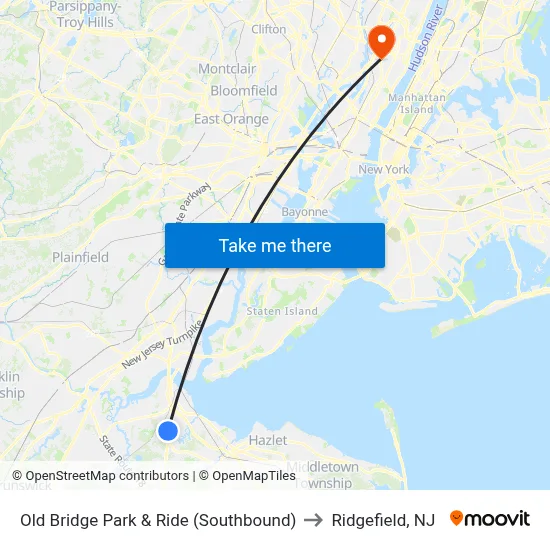 Old Bridge Park & Ride (Southbound) to Ridgefield, NJ map