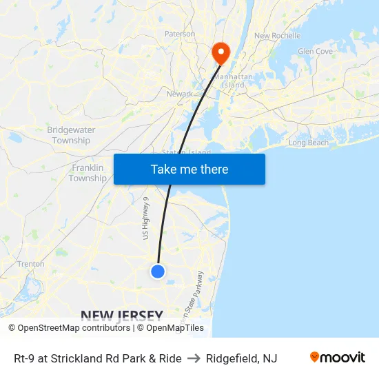 Rt-9 at Strickland Rd Park & Ride to Ridgefield, NJ map