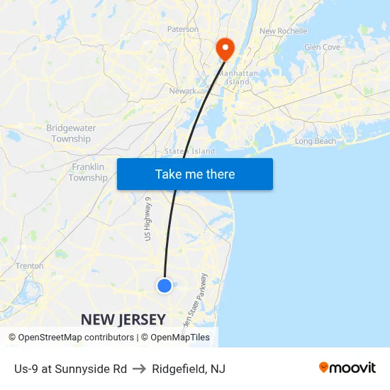 Us-9 at Sunnyside Rd to Ridgefield, NJ map