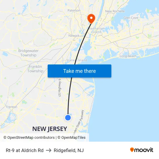Rt-9 at Aldrich Rd to Ridgefield, NJ map