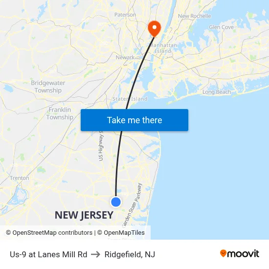 Us-9 at Lanes Mill Rd to Ridgefield, NJ map