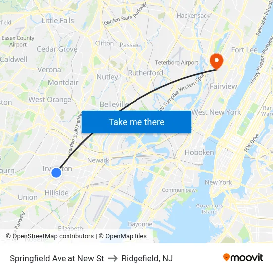 Springfield Ave at New St to Ridgefield, NJ map