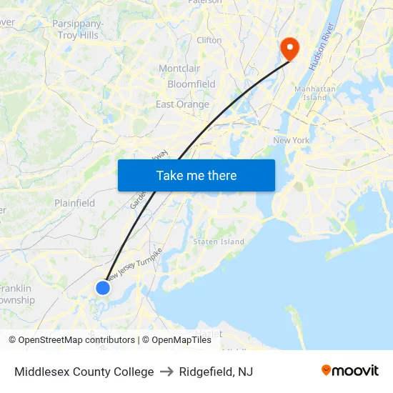 Middlesex County College to Ridgefield, NJ map