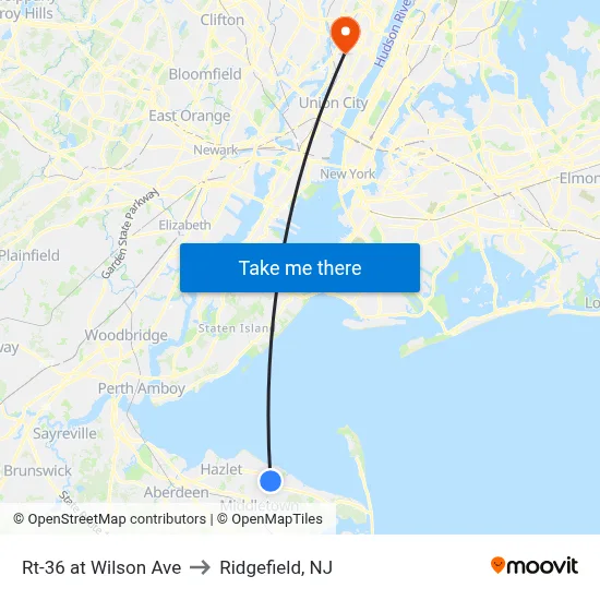 Rt-36 at Wilson Ave to Ridgefield, NJ map
