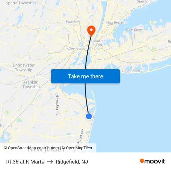 Rt-36 at K-Mart# to Ridgefield, NJ map