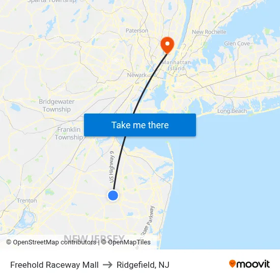 Freehold Raceway Mall to Ridgefield, NJ map