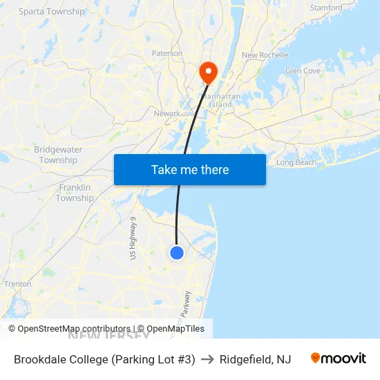 Brookdale College (Parking Lot #3) to Ridgefield, NJ map