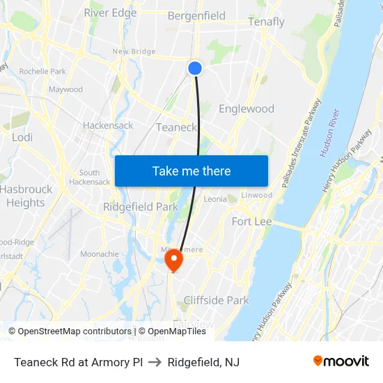 Teaneck Rd at Armory Pl to Ridgefield, NJ map