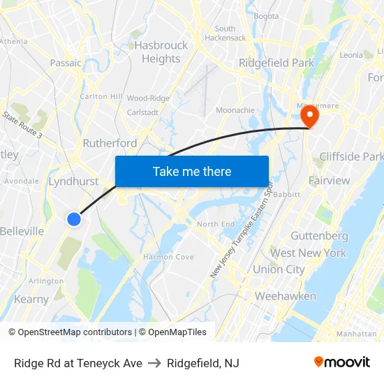 Ridge Rd at Teneyck Ave to Ridgefield, NJ map