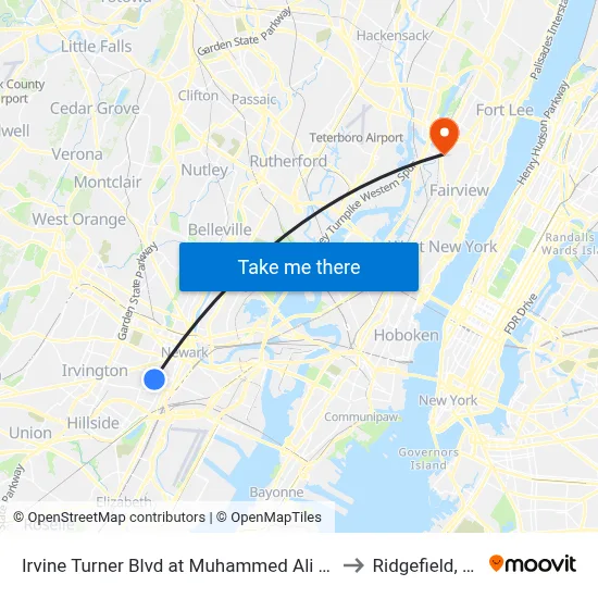 Irvine Turner Blvd at Muhammed Ali Ave to Ridgefield, NJ map