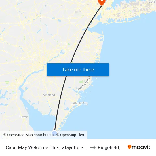 Cape May Welcome Ctr - Lafayette Street to Ridgefield, NJ map
