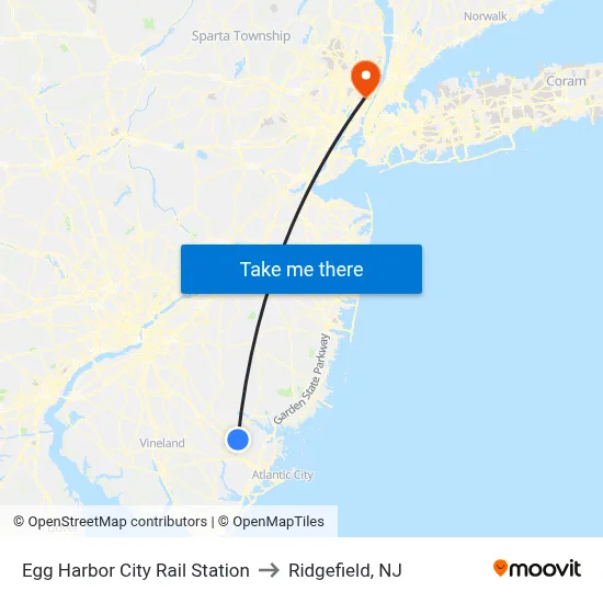 Egg Harbor City Rail Station to Ridgefield, NJ map