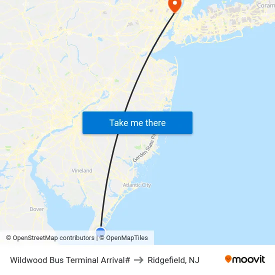 Wildwood Bus Terminal Arrival# to Ridgefield, NJ map