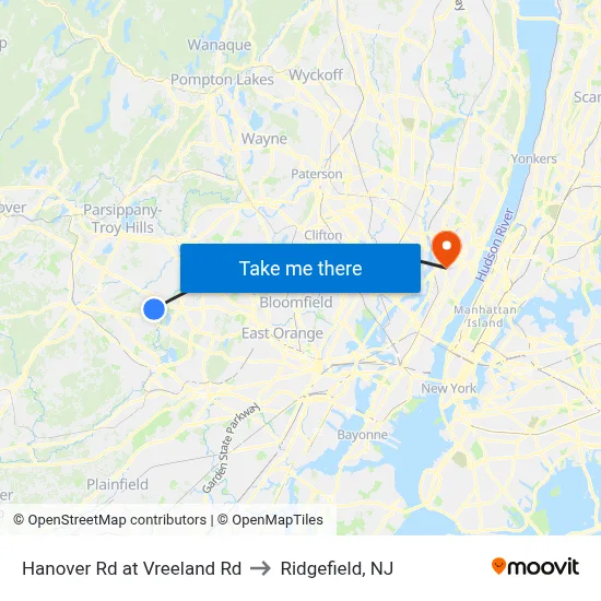 Hanover Rd at Vreeland Rd to Ridgefield, NJ map