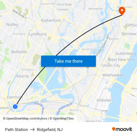 Path Station to Ridgefield, NJ map