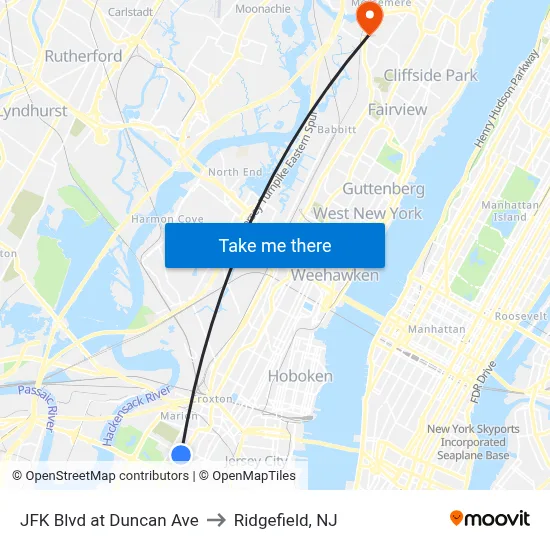 JFK Blvd at Duncan Ave to Ridgefield, NJ map