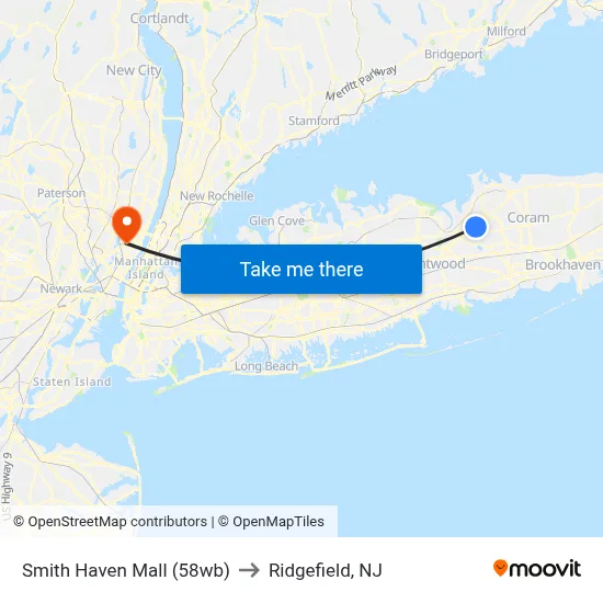 Smith Haven Mall (58wb) to Ridgefield, NJ map