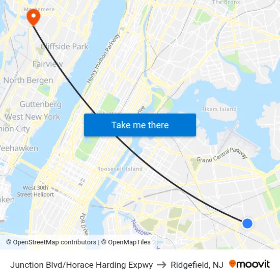 Junction Blvd/Horace Harding Expwy to Ridgefield, NJ map