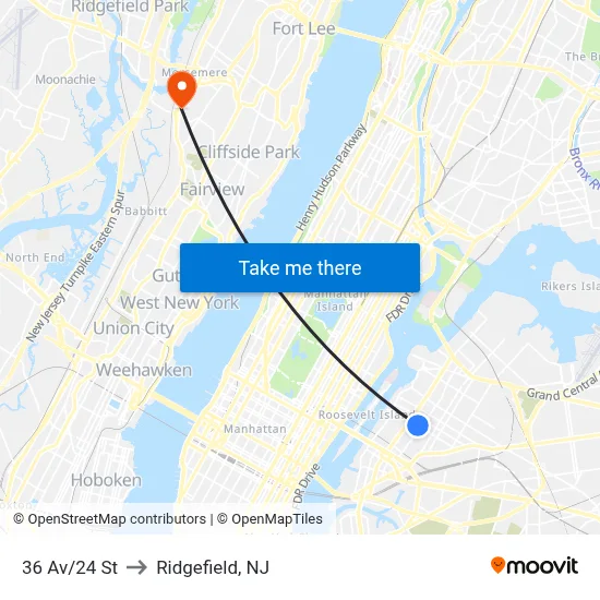 36 Av/24 St to Ridgefield, NJ map