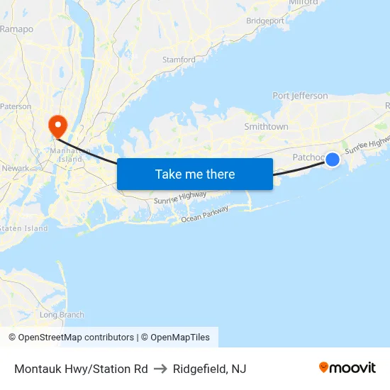 Montauk Hwy/Station Rd to Ridgefield, NJ map