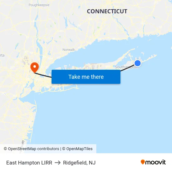East Hampton LIRR to Ridgefield, NJ map