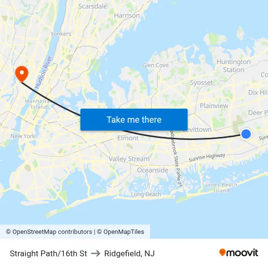 Straight Path/16th St to Ridgefield, NJ map