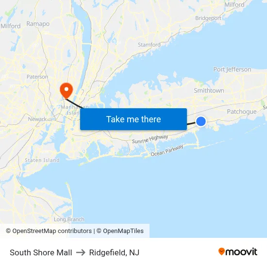 South Shore Mall to Ridgefield, NJ map