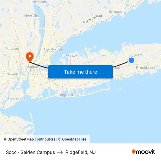 Sccc - Selden Campus to Ridgefield, NJ map